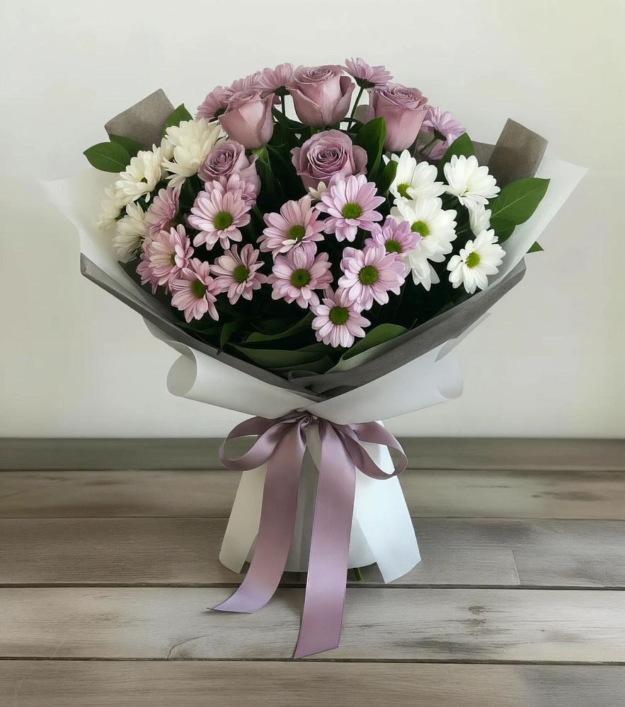 Букет цветов из: Хризантемы и Розы в Котово