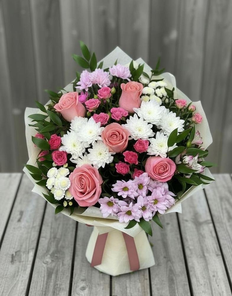 Букет цветов из: Альстромерии, Гвоздики, Розы и Хризантемы в Котово