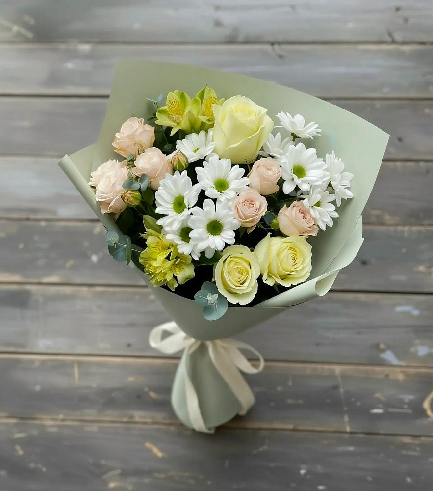 Букет цветов из: Альстромерии, Розы и Хризантемы в Котово