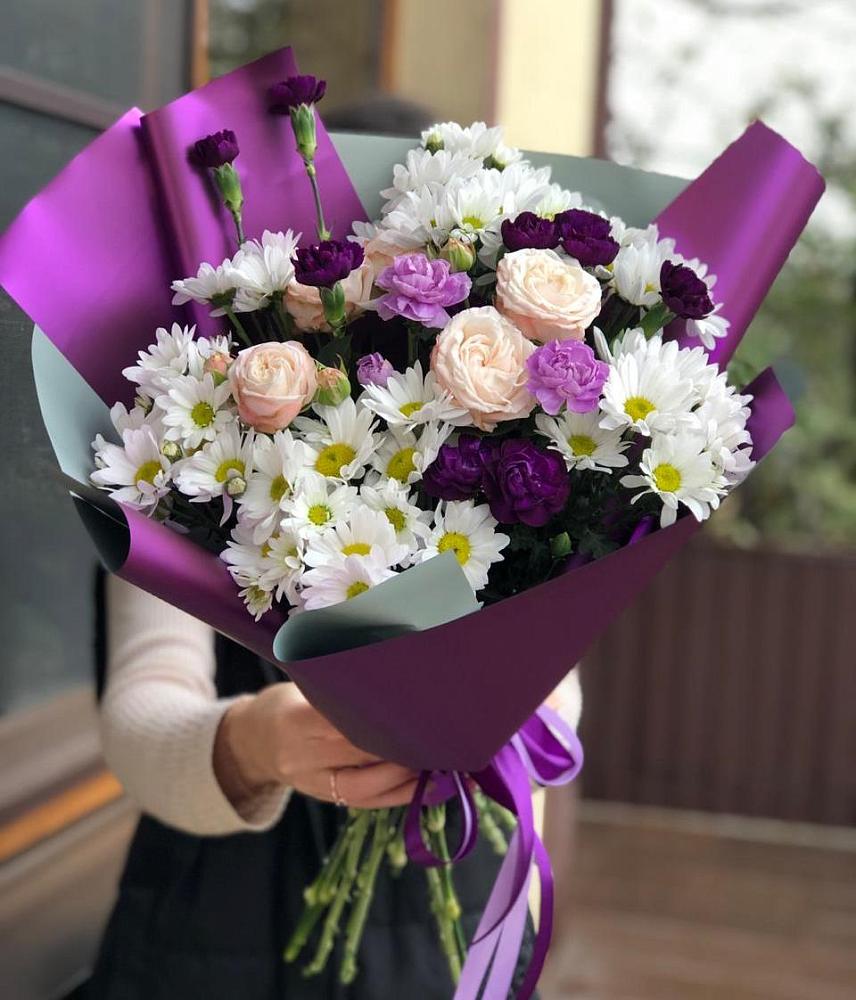 Букет цветов из: Хризантемы, Гвоздики и Розы в Котово