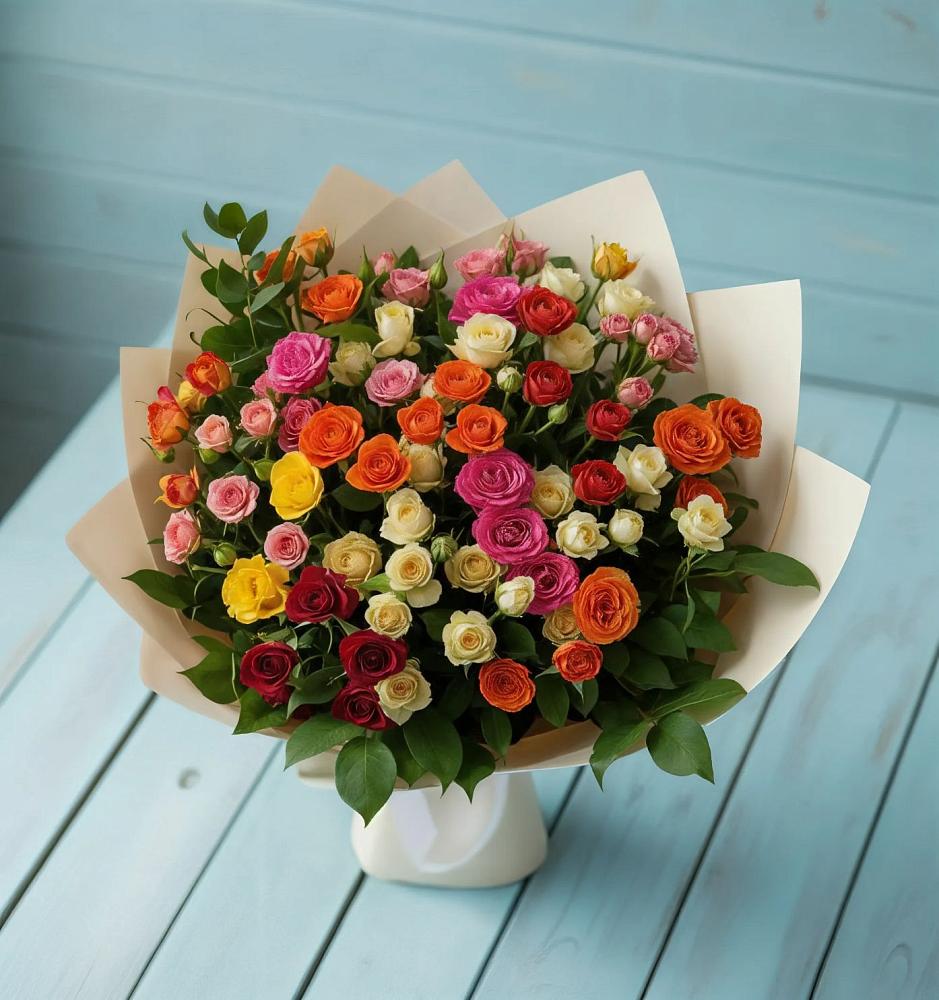 Букет Микс из разноцветных кустовых роз в Котово