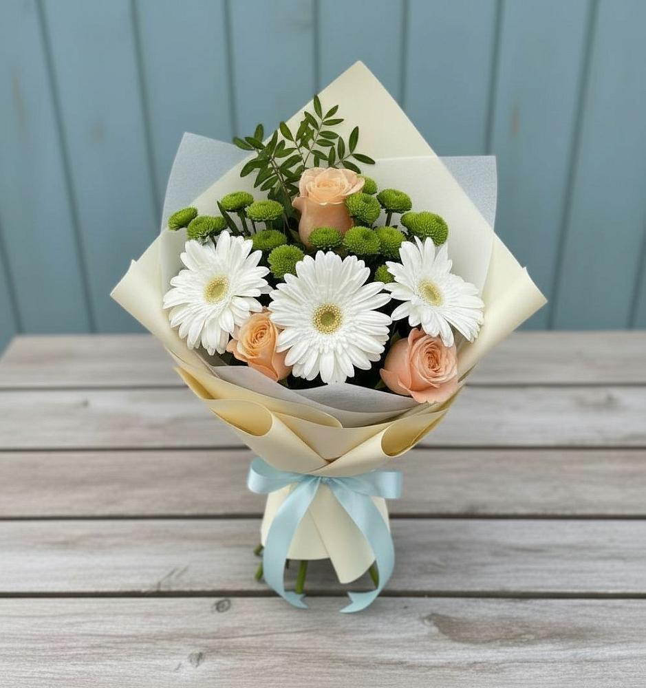 Букет цветов из: Герберы, Розы и Хризантемы в Котово