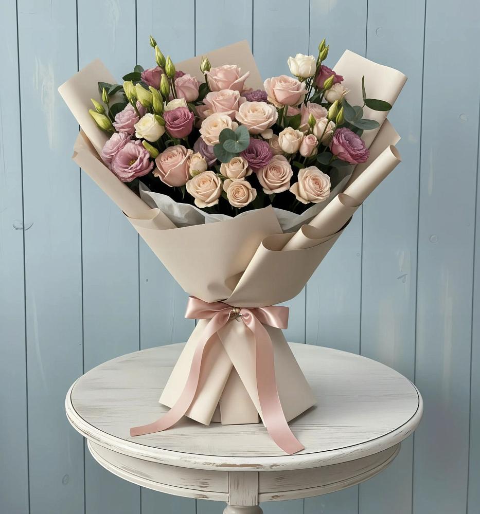 Букет цветов из: Розы и Лизиантусы в Котово