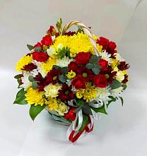 Цветочная композиция из Хризантемы и Розы в корзине в Котово
