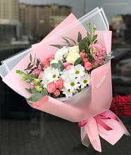 Букет цветов из:  Розы, Лизиантусы и Хризантемы в Котово