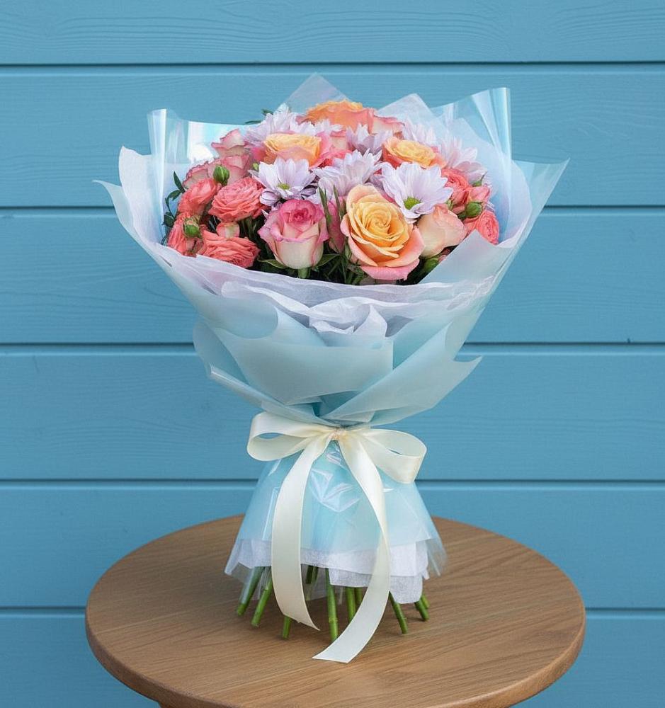 Букет цветов из: Хризантемы и Розы в Котово