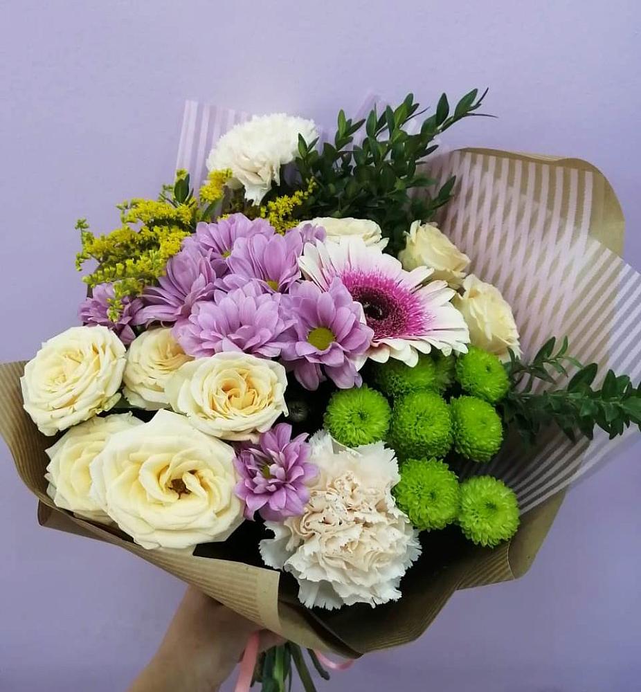 Букет цветов из: Хризантемы, Розы, Гвоздики и Герберы в Котово