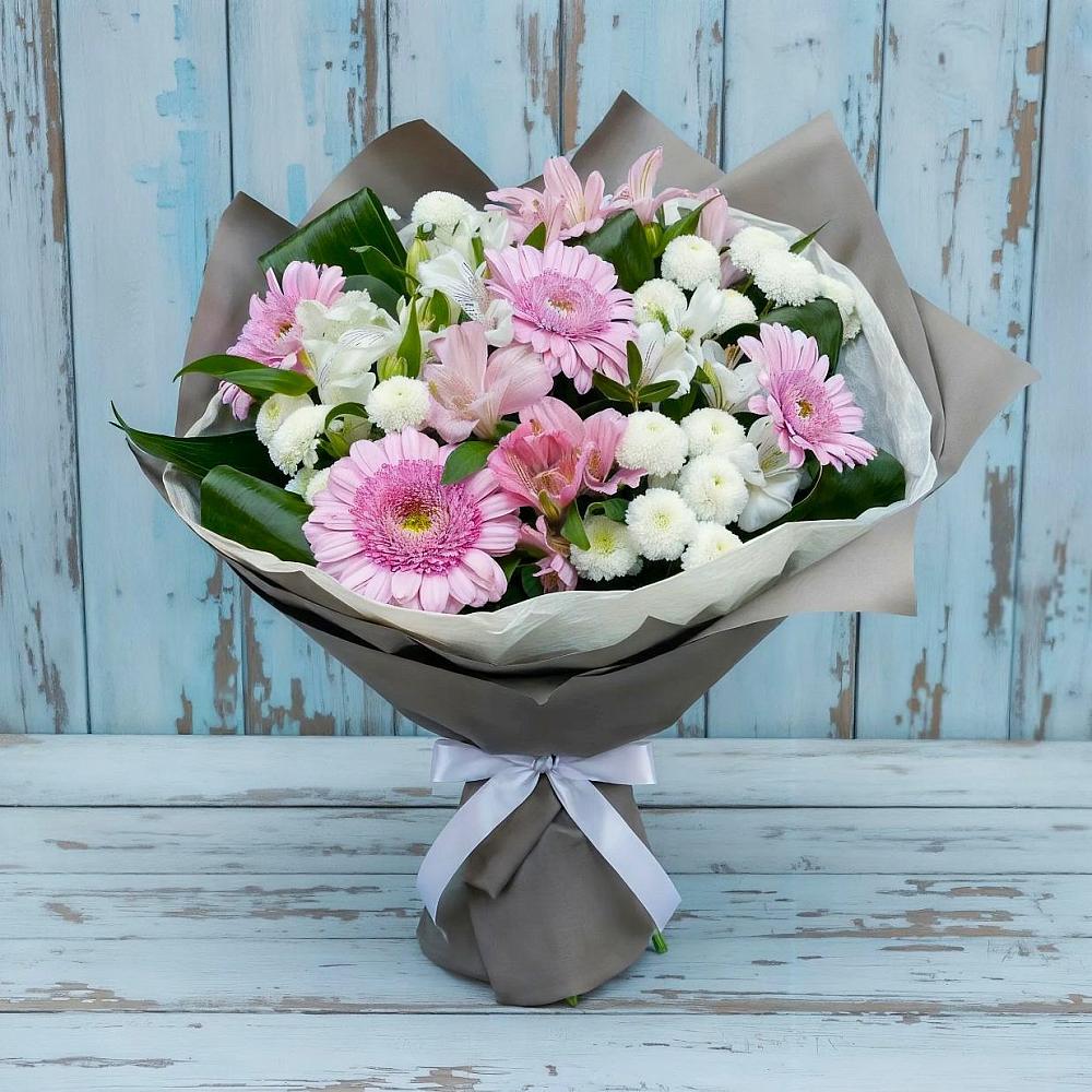 Букет цветов из: Герберы, Альстромерии и Хризантемы в Котово