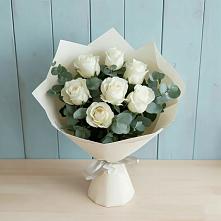 Букет Белые розы в Эвкалипте в Котово