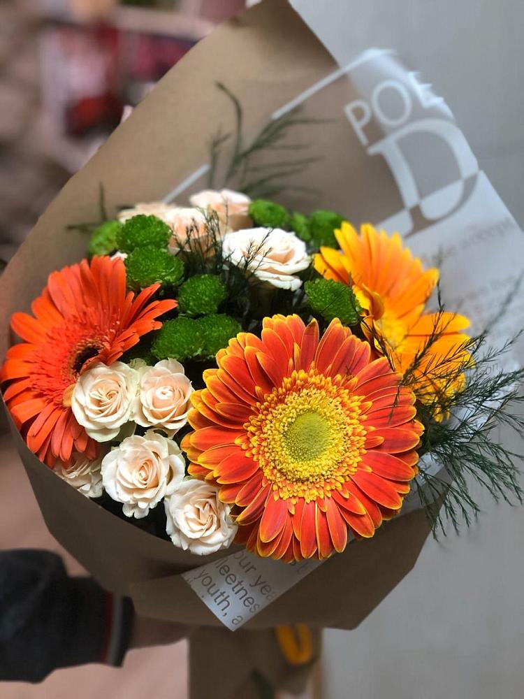Букет цветов из: Герберы, Хризантемы и Розы в Котово