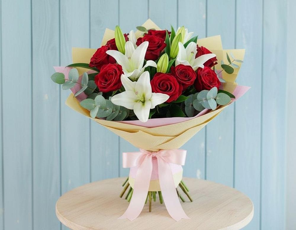Букет цветов из: Лилии и Розы в Котово